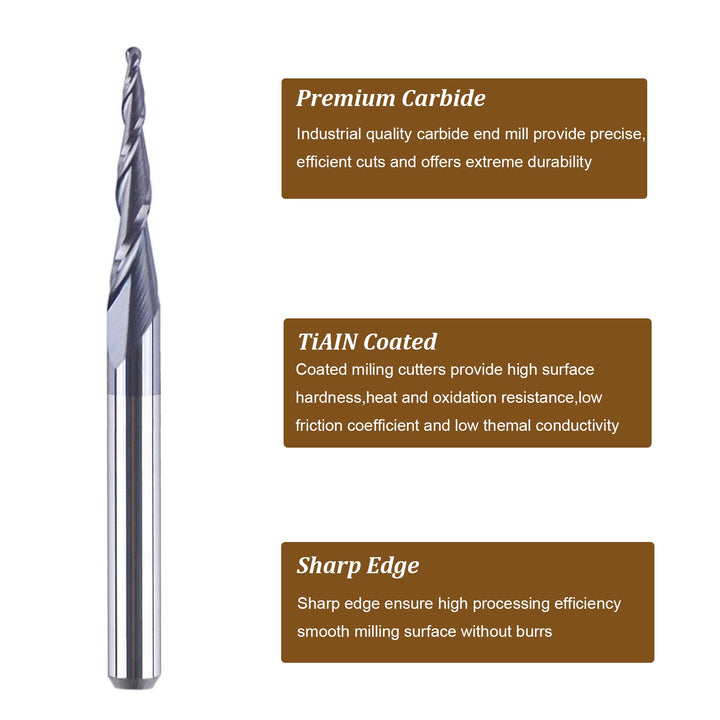 5Pc/Pack Tapered Cone 1/8 End Mills 0.5MM Cutting Radius(1.0mm Diameter) 3D Wood Engrave CNC Router Bits Tools