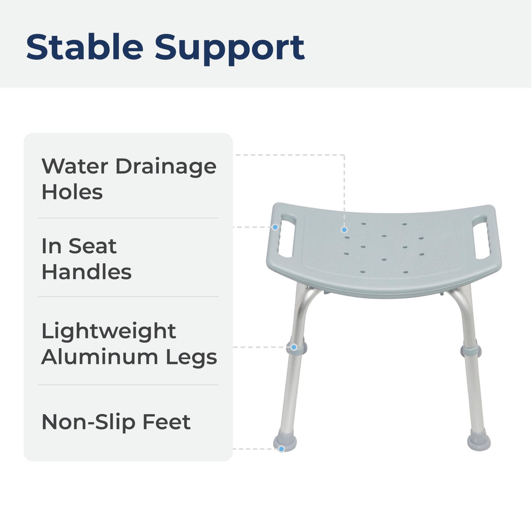 RTL12203KDR Shower Chair, Adjustable Shower Stool with Suction Feet, Shower Seat for Inside Shower or Tub, Bathroom Bench Bath Chair for Elderly and Disabled, 300 LB Weight Cap