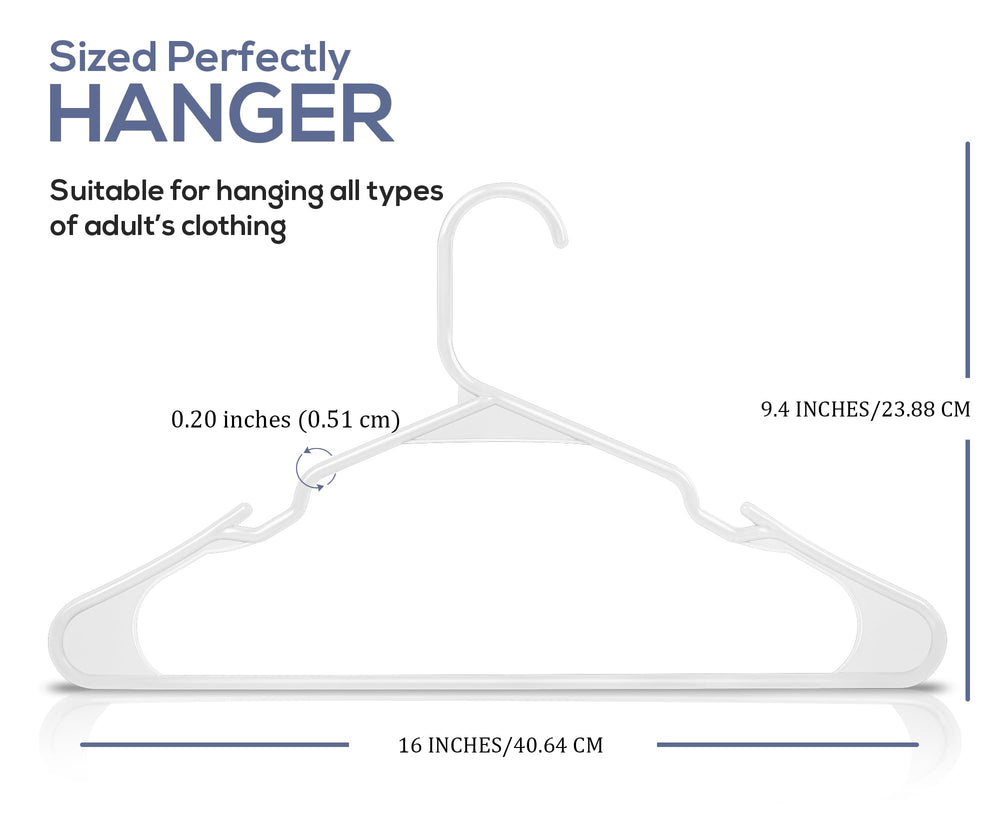 Plastic Hangers 50 Pack - Perfect Space Saving Clothes Hanger - Durable and Strong - Perfect Dorm Room Essentials Or Closet Organizers with Shoulder Grooves (White)