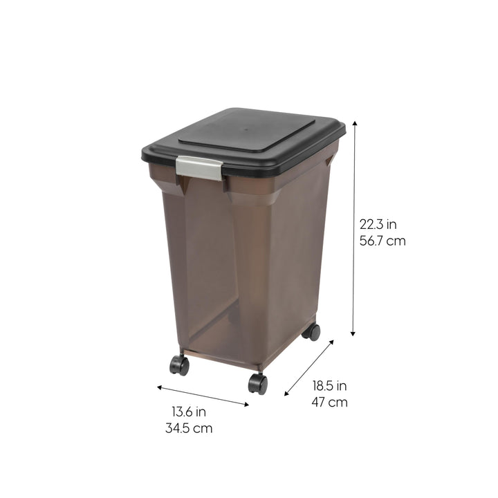 USA WeatherPro Airtight Dog Food Storage Container, Up to 42 lbs, Attachable Wheels, For Dog Cat Bird and Other Pet Food Storage Bin, Keep Fresh, Easy Mobility, BPA Free, Smoke/Black