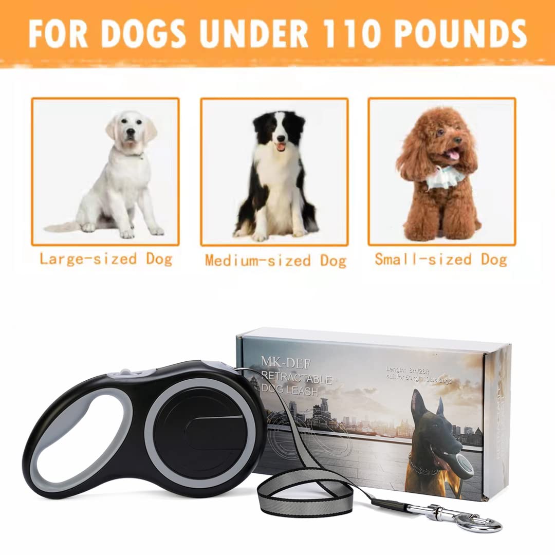 26Ft Retractable Dog Leash, Heavy Duty Great Leash for Dog up to 110 lbs, Anti-Slip Rubberized Handle, One-Handed Brake, Strong Nylon Tape, Tangle Free——