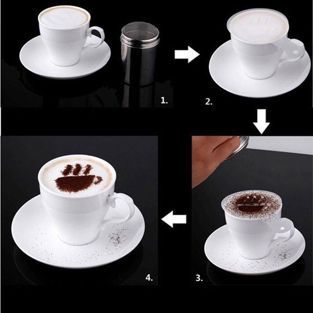 Pack of 16 Cappuccino Coffee Barista Stencils Template Strew Pad Duster Spray