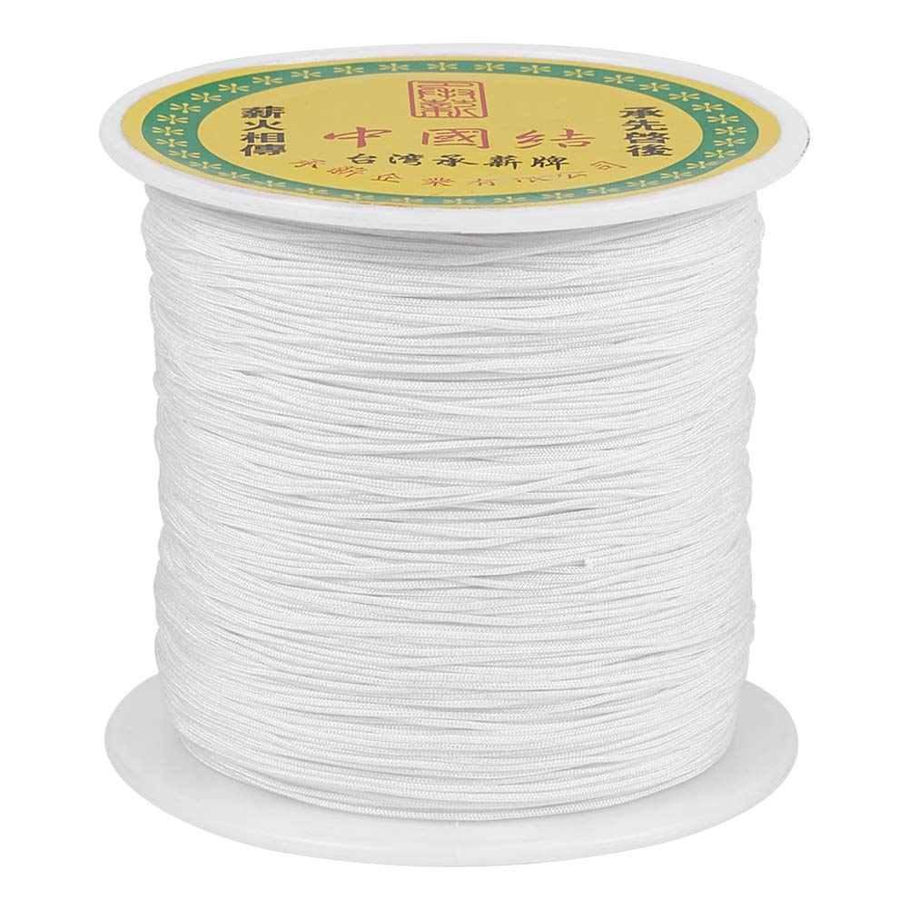 150 Yards White Nylon Beading String Cords 0.5mm Chinese Knotting Cord Braided Nylon Thread Wires for Kumihimo Knotting Wrapping Beading Macrame Bracelet Jewelry Making