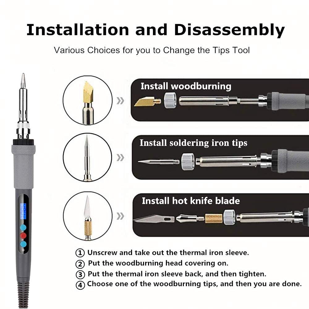 84PCSwood burning Kit, wood burning tool with LCD Display wood burning pen Adjustable Temperature Soldering, Embossing/Carving/Soldering Tips/Carrying Case. (Gray)