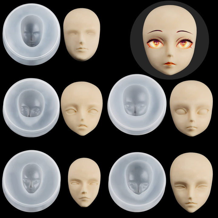 5Pcs Human Face Silicone Molds for DIY Chocolate Cake Fondant Biscuit Sugar Pudding Hard Candy Dessert Candle Polymer Clay Fondant Decoration Mould