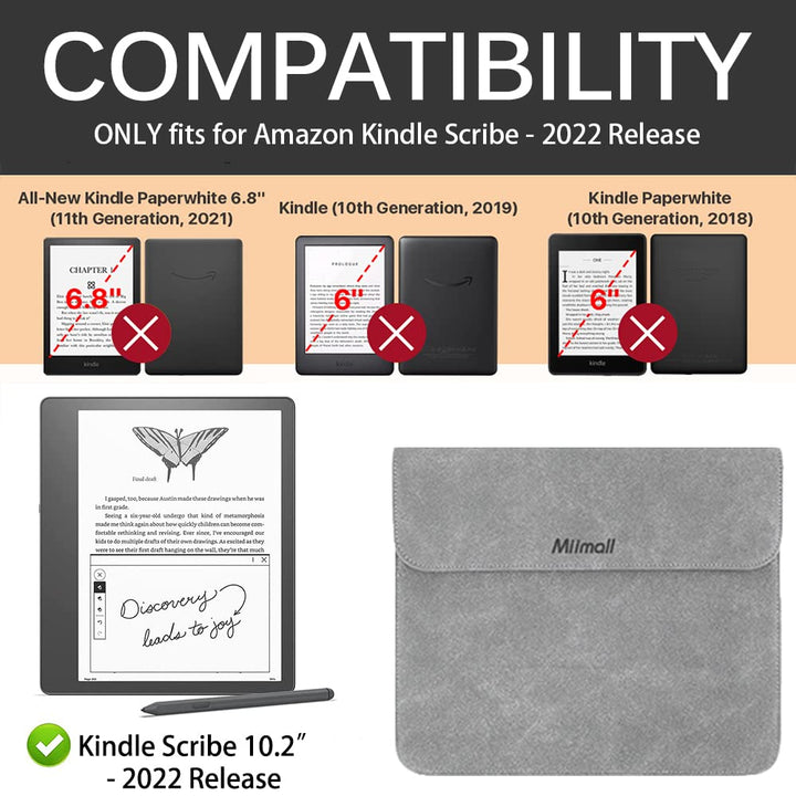 Compatible for Kindle Scribe 2022 Case Cover, Premium Leather Sleeve Cover Protective Leather Pouch Protective Bag Cover Cases for Kindle Scribe 10.2 (2022 Release)(Grey)