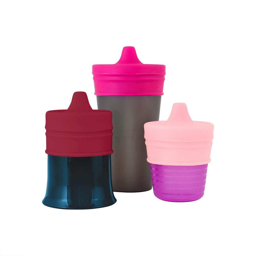 Snug Silicone Sippy Cup Lids - Convert Any Kids Cups or Toddler Cups into Soft Spout Sippy Cups - Toddler Feeding Supplies and Travel Essentials - Pink - 3 Count
