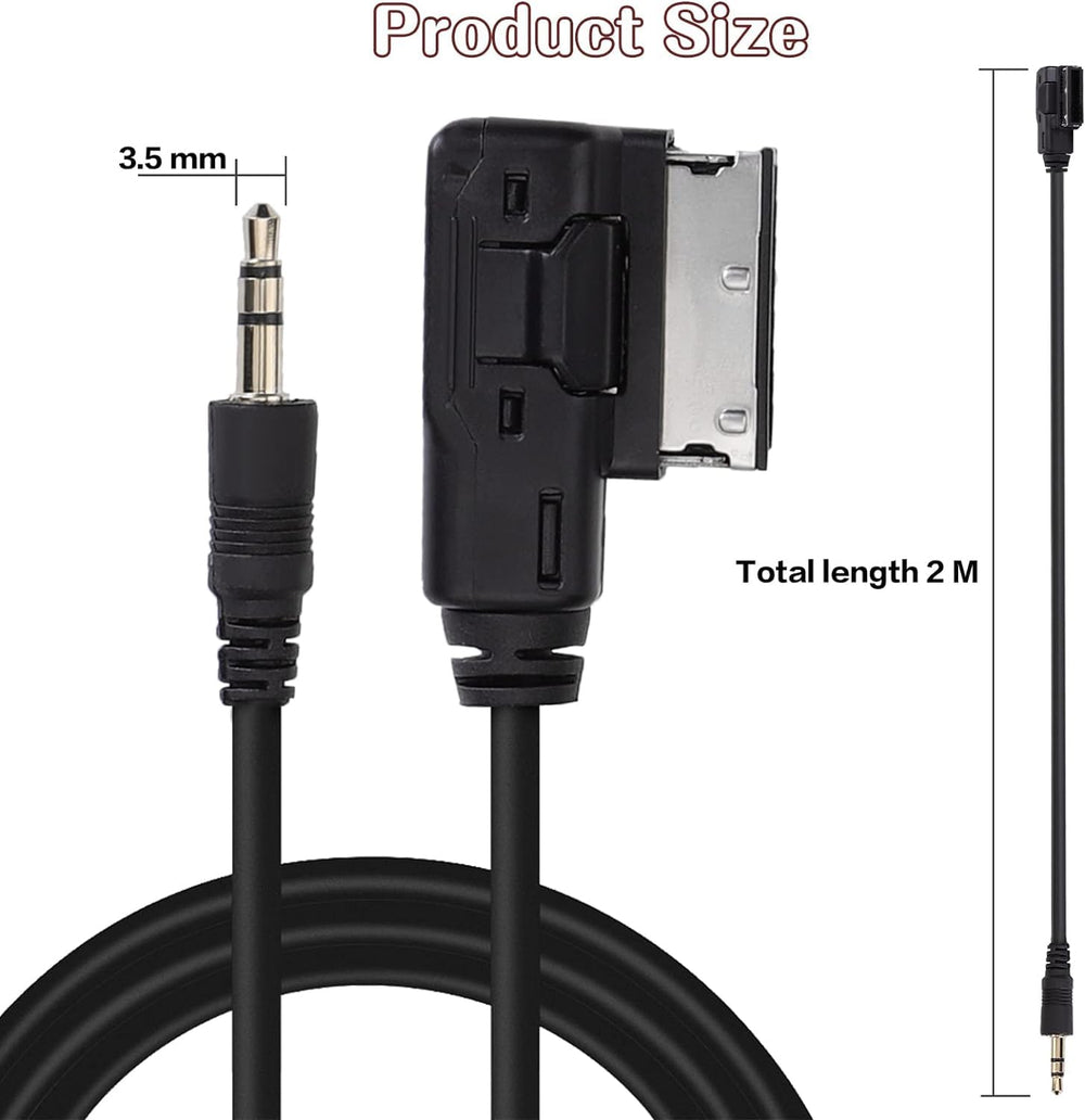6.6ft AMI MDI MMI AUX Cable Audio Music Interface Adaptor 3.5mm Jack Aux-in MP3 Cable for Audi Audi A3/A4/A5/A6/A8/Q5/Q7/R8/TT, VW Jetta Passat GTI GLI CC Tiguan Touareg EOS Golf Mk 6, etc.
