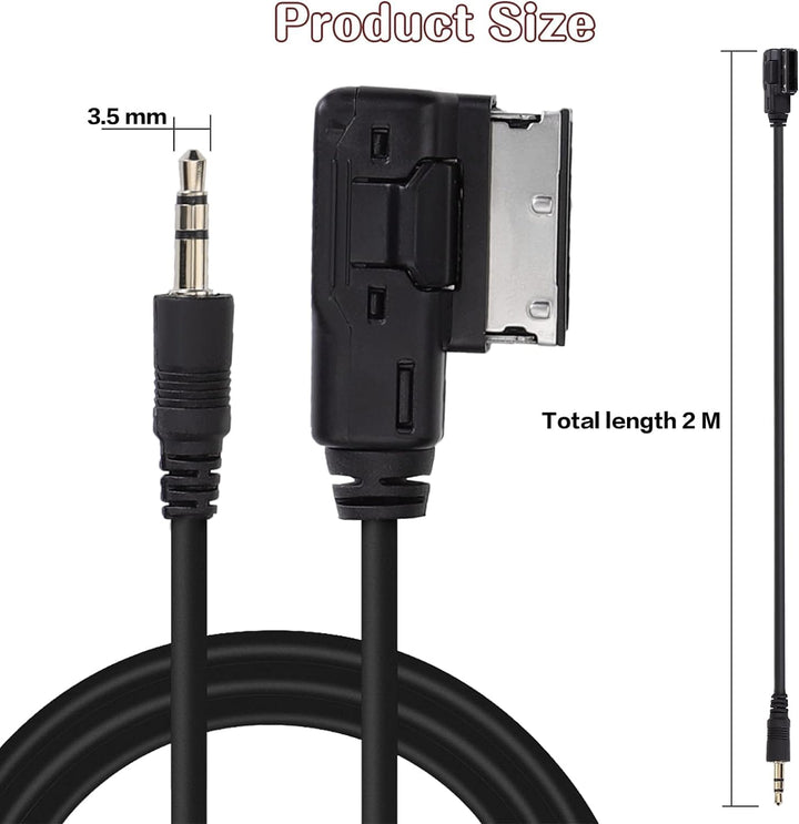6.6ft AMI MDI MMI AUX Cable Audio Music Interface Adaptor 3.5mm Jack Aux-in MP3 Cable for Audi Audi A3/A4/A5/A6/A8/Q5/Q7/R8/TT, VW Jetta Passat GTI GLI CC Tiguan Touareg EOS Golf Mk 6, etc.