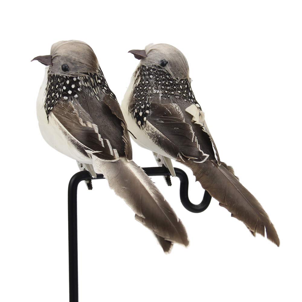 2pcs Grey Artificial Simulation Foam Bird Clip on Feathered Sparrow Bird Ornaments for Craft Christmas Decoration Home Garden Wedding Decoration Party Accessories 16cm/6inch
