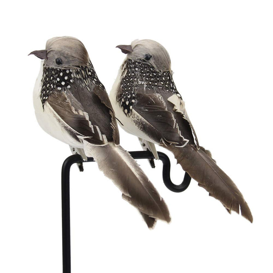 2pcs Grey Artificial Simulation Foam Bird Clip on Feathered Sparrow Bird Ornaments for Craft Christmas Decoration Home Garden Wedding Decoration Party Accessories 16cm/6inch