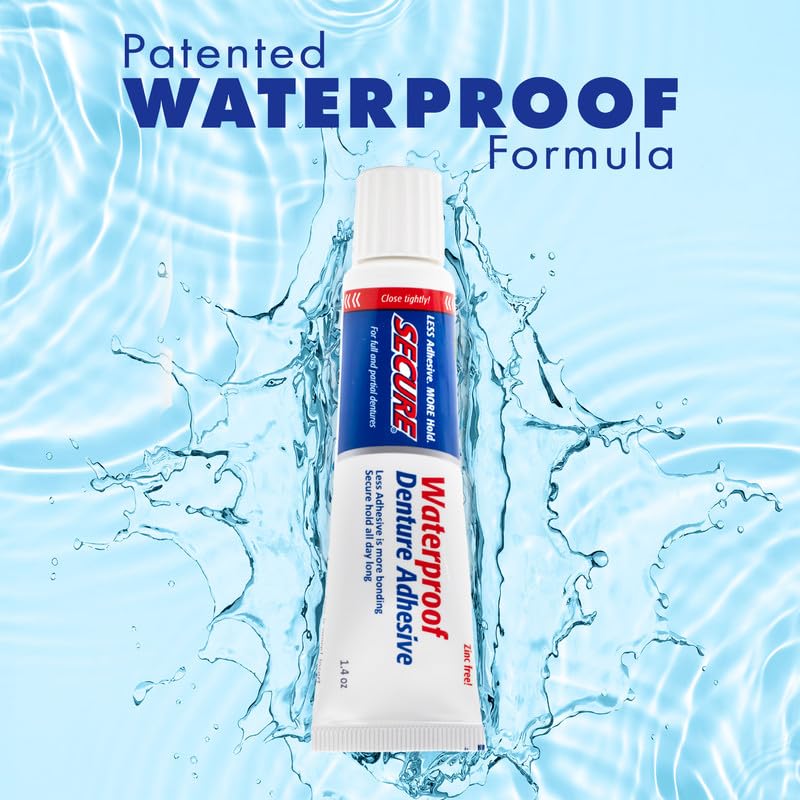 Waterproof Denture Adhesive - Zinc Free - Extra Strong Hold For Upper, Lower or Partials - 1.4 oz