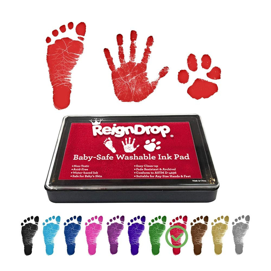 Ink Pad For Baby Footprint & Handprint - Creates Impressive Long Lasting Keepsake Stamp for Infant & Kids. Smudge Proof, Easy to Wipe Off Skin, Safe & Gentle Acid Free(Red)