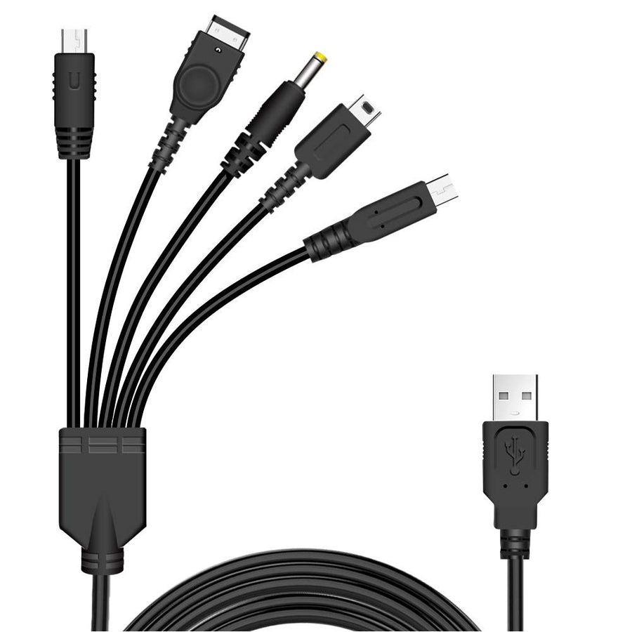 5 in 1 USB Charger Cable for Nintendo DS Lite/Wii U/New 3DS XL,3DS XL,2DS,Dsi XL,NDS/GBA SP(gameboy advance sp),PSP 1000 2000 3000