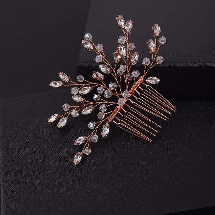 FXmimior Wedding Headpiece Crystal Rhinestone Hair Comb Hair Accessories for Bridal Bridesmaid Women (rose gold)