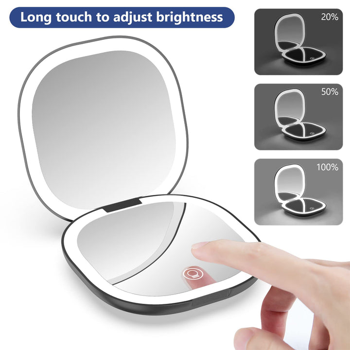 Travel Mirror with Light, Rechargeable 1x/10x Compact Magnifying Mirror, Dimmable Pocket Mirror,Handheld Double Mirror with Light,3.5 inch Travel Size,Portable for Handbag,Purse,Gift,Cyan