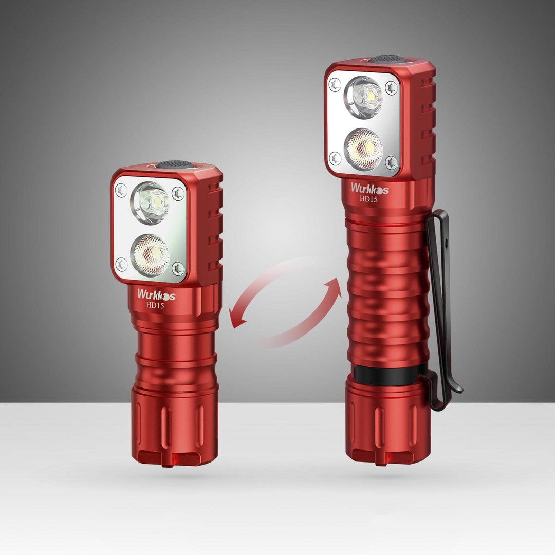LED Headlamp Rechargeable,HD15 2000lm Right Angle Flashlight with 90 High CRI LH351D LED,Powerful SST20 LED Spotlight Head Light,IPX8 Waterproof for Adult Camping Hiking Running (Red)