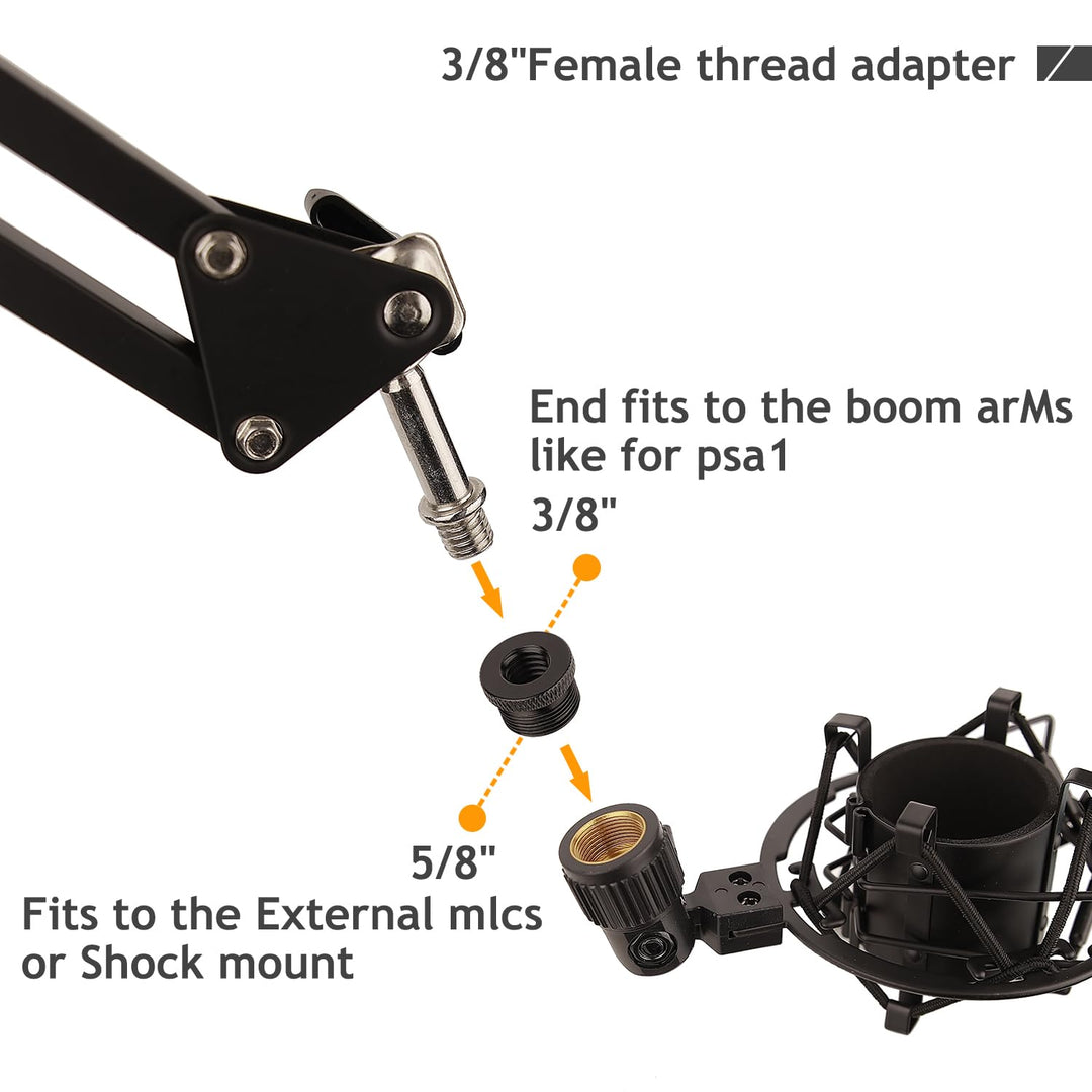 Mic Stand Adapter 5/8 Female to 3/8 Male and 3/8 Female to 5/8 Male Screw Adapter Thread for Microphone Stand Mount to Camera Tripod Adapter 2 Pack