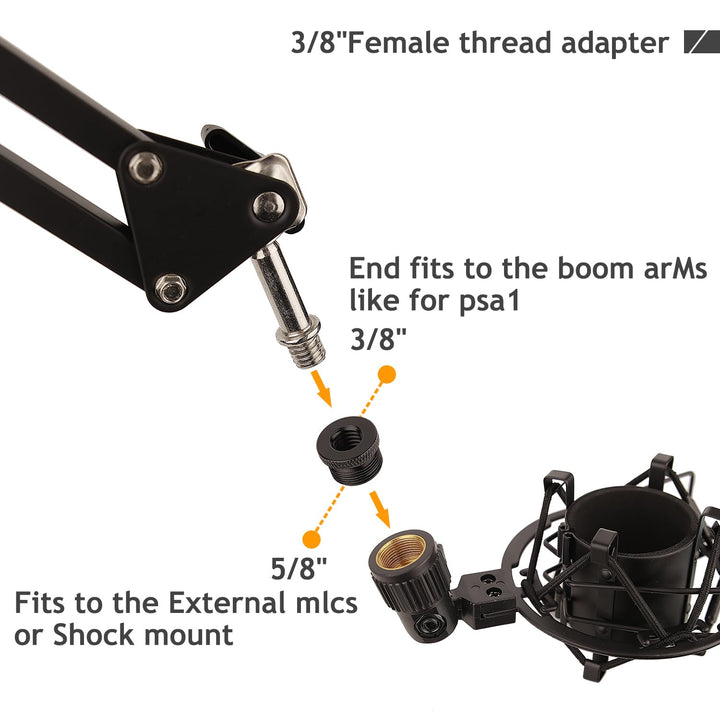 Mic Stand Adapter 5/8 Female to 3/8 Male and 3/8 Female to 5/8 Male Screw Adapter Thread for Microphone Stand Mount to Camera Tripod Adapter 2 Pack