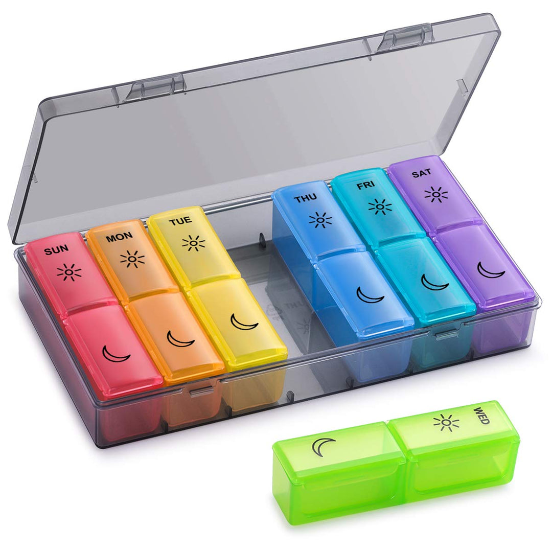 Pill Organizer 2 Times a Day, Large Weekly Pill Box AM PM, 7 Day Pill Case, Day and Night Vitamin Containers for Vitamins, Pill Holder for Supplements