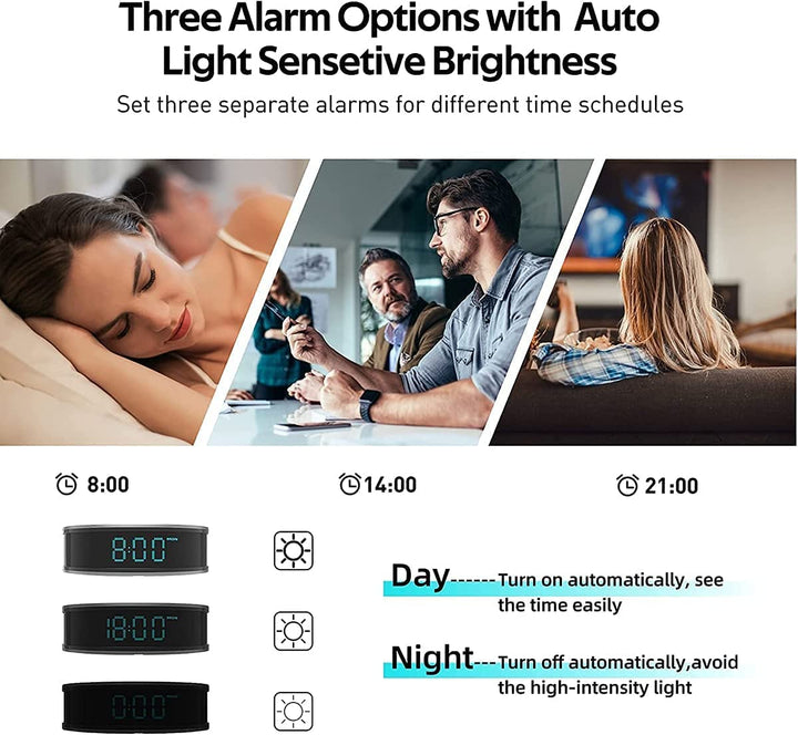 Digital Alarm Clock with 15W Fast Wireless Charge , Wireless Charger Pad for iOS/Android Smartphone , Adjustable Brightness LED Alarm Clock