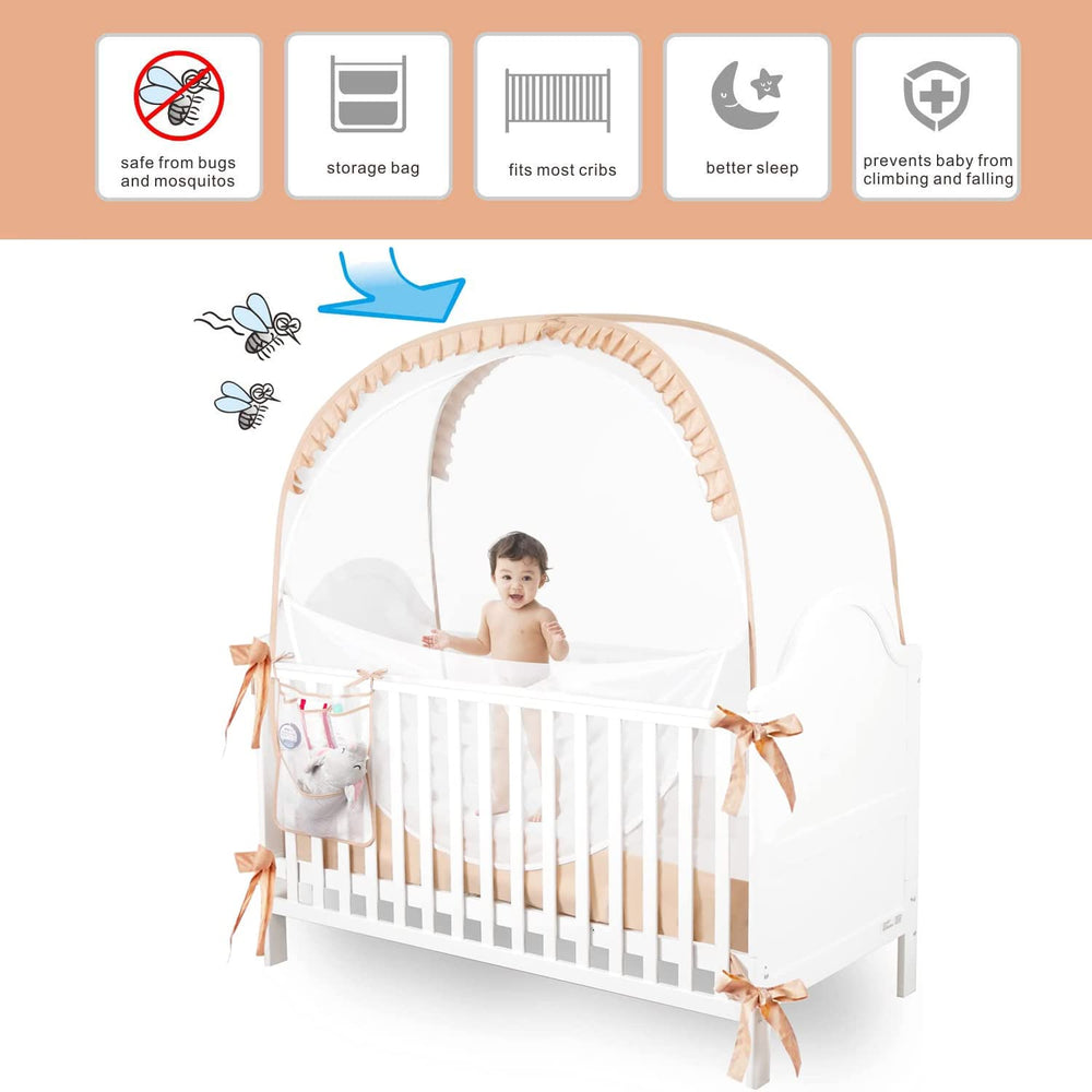 Baby Crib Pop up Tent Infant Safety Mesh Cover Net - Canopy Cover to Keep Baby from Climbing Out
