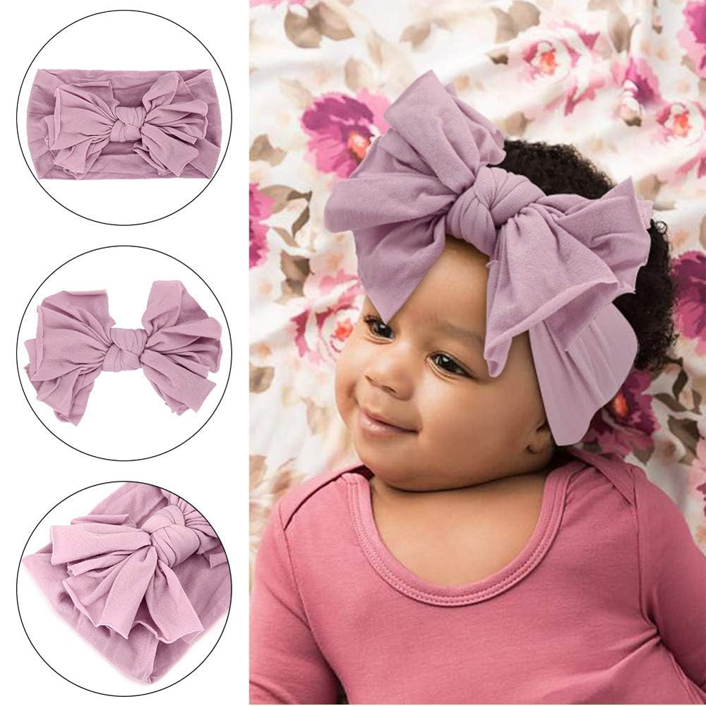 8pcs Baby Girls Headbands with Bows, Nylon Stretchy Hair Bands Hair Bow Elastics Hair Accessories for Newborn Baby Infant Toddlers Kids