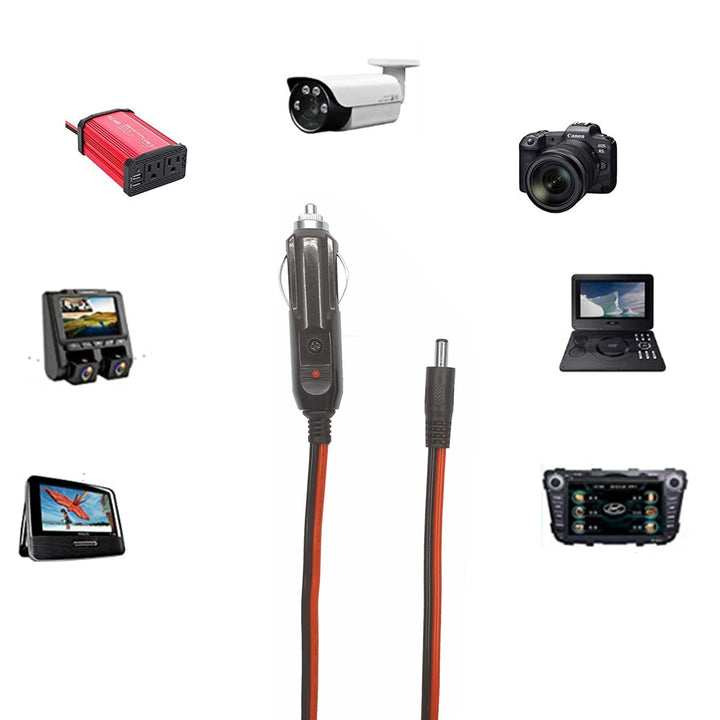 DC Car Charger Cable - DC 5.5mm x 2.1mm Connector to Cigarette Lighter Male Plug with Extra 2 Connectors 12-24V DC Car Charger Auto Power Supply Cord 15A for Portable DVD Player, Car, Camera