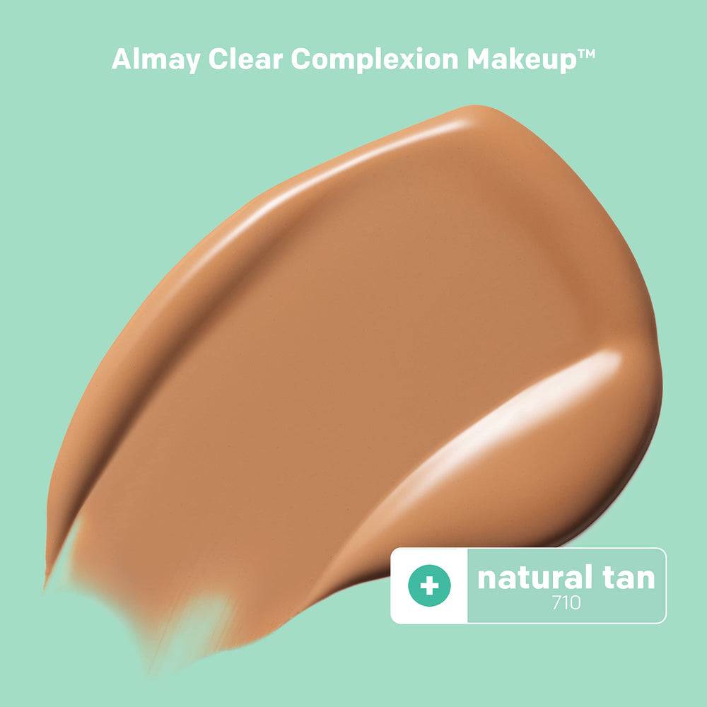 Clear Complexion Acne Foundation Makeup with Salicylic Acid - Lightweight, Medium Coverage, Hypoallergenic, Fragrance Free, for Sensitive Skin , 710 Natural Tan, 1 fl oz.