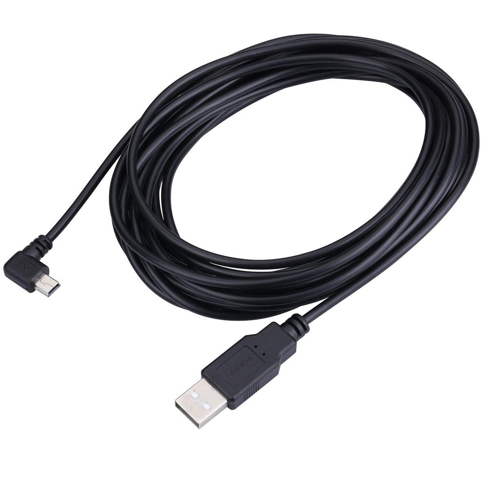 Extra Long 5M USB 2.0 to Mini USB Cable 90 Degree Left Angle Power Supply Charge Cord with 5pc Wiring Clips for Garmin nuvi GPS Car Dash Cam GPS Navigator DVR Camcorder Camera