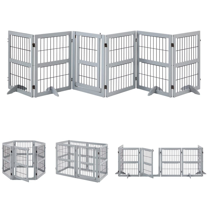 132 Extra Wide Dog Gate and Pet Playpen, Free Standing Tall Dog Fence with Walk Through Door, Dog Barriers for Home, Use as Indoor Dogs Cats Pen, Rabbit Pen, Grey