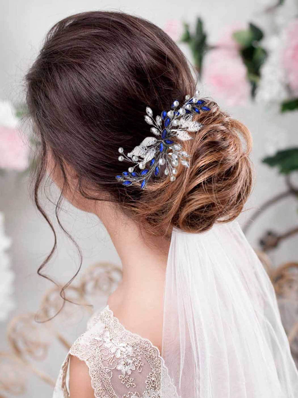 Bride Wedding Hair Comb Blue Rhinestone Bridal Hair Accessories for Wedding Hair Pieces for Women and Flower Girls