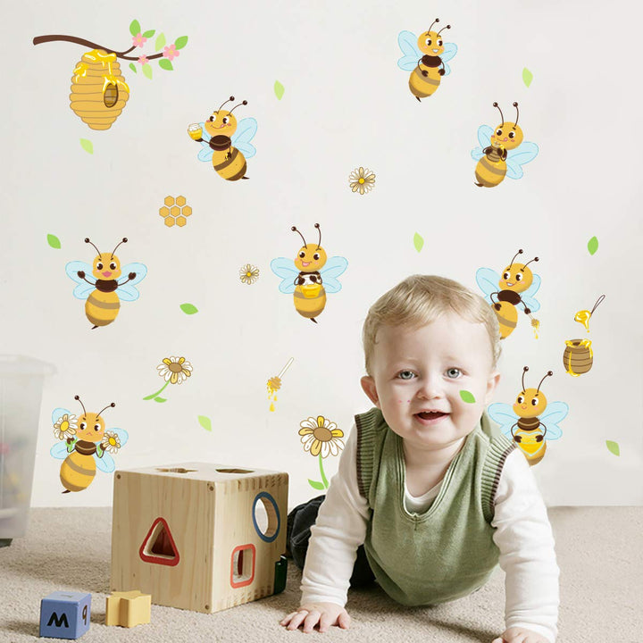 Wall Stickers Yellow Bee Wall Sticker Flowers Beehive Branch for Children's Room Living Room