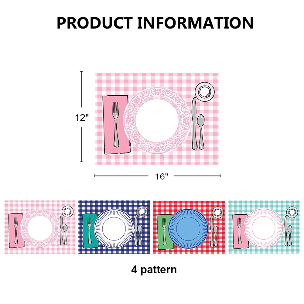 Montessori Placemat, Table Place Setting Etiquette Educational Placemat Set of 4 Buffalo Plaid Gingham Montessori Placemat Toddler Kid Child Baby Preschool Homeschool Dining Table Manners