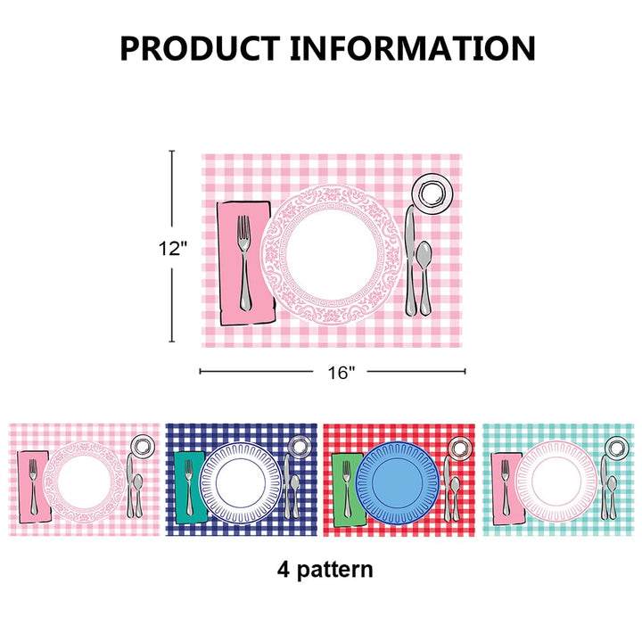 Montessori Placemat, Table Place Setting Etiquette Educational Placemat Set of 4 Buffalo Plaid Gingham Montessori Placemat Toddler Kid Child Baby Preschool Homeschool Dining Table Manners