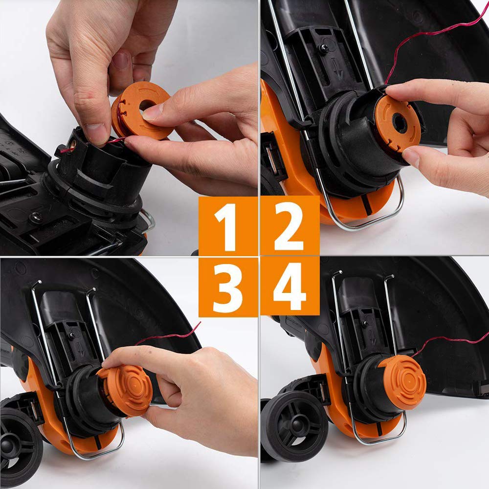 WA0010 Trimmer Replacement Spool Line, Compatible with Worx Trimmer spools Weed Eater String for Electric String Trimmers,Weed Wacker Spool Replacement Parts,(10ft 0.065,8 Pack Line,2 Cap)