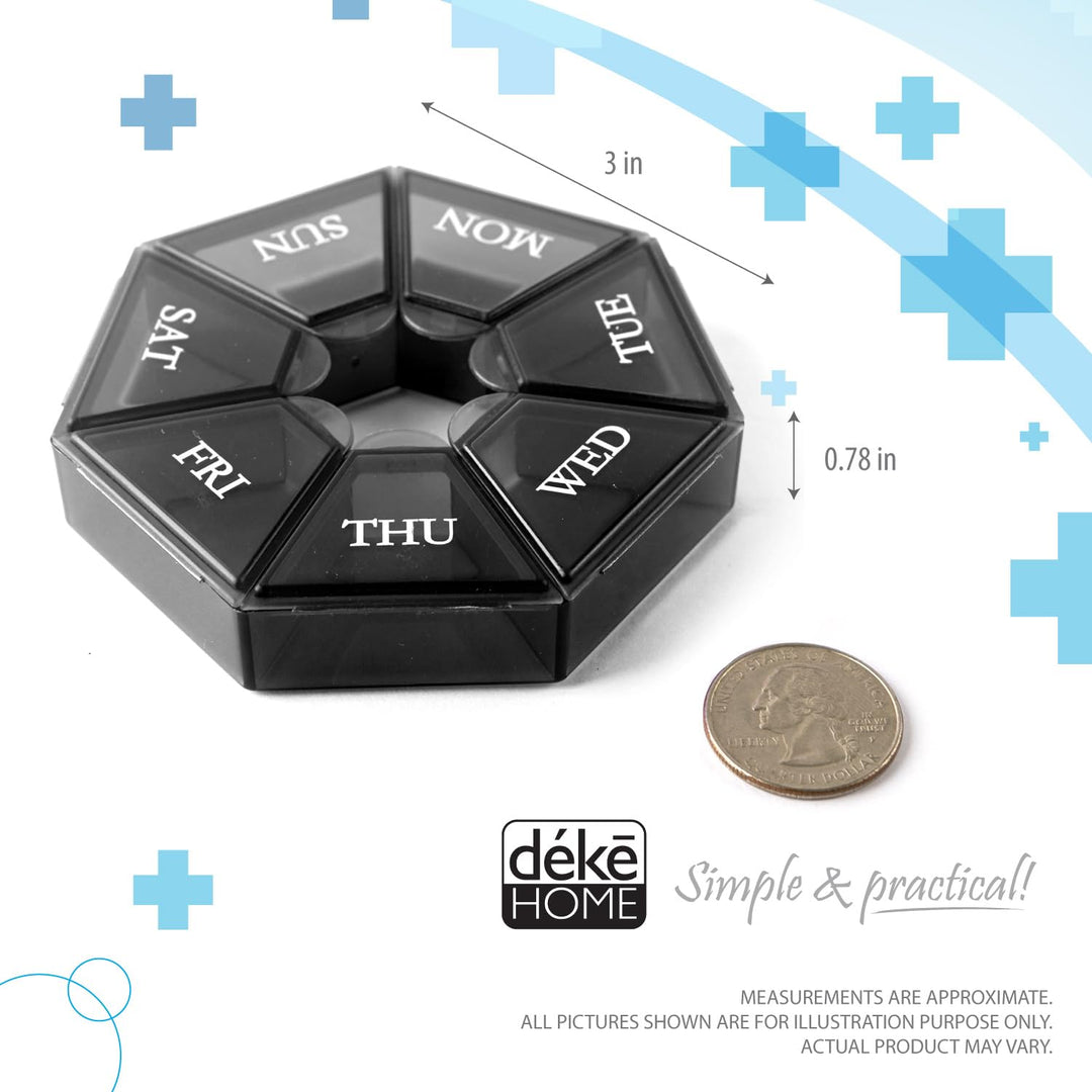 7-Sided portable pill box medicine planner small case (seven day weekly travel container) Medication, vitamin holder boxes organizer pillbox dispenser organizer, sorter and reminder containers (Black)