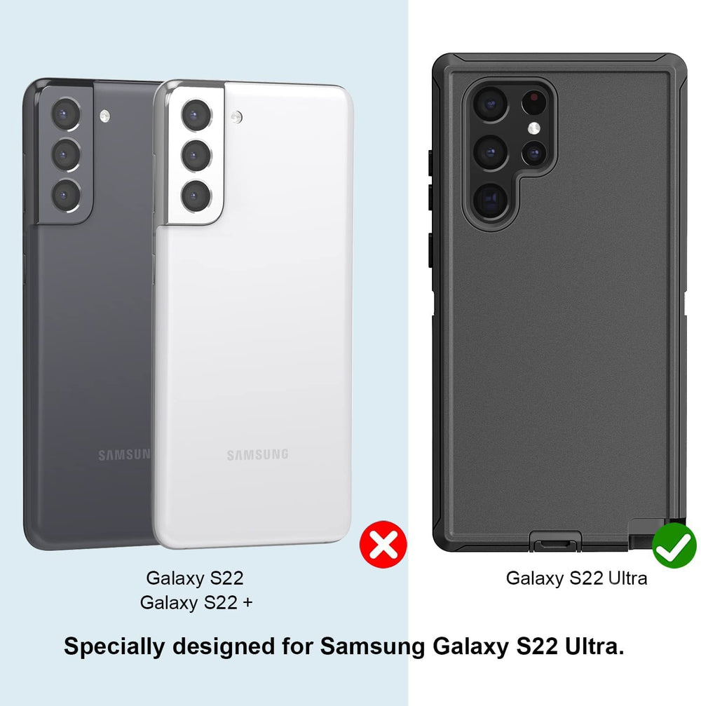 for Samsung S22 Ultra Case,Galaxy S22 Ultra Case 3-Layer Super Full Heavy Duty Body Bumper Cover/Shock Protection/Dust Proof for Samsung Galaxy S22 Ultra 5G 6.8 Inch (Black Grey)