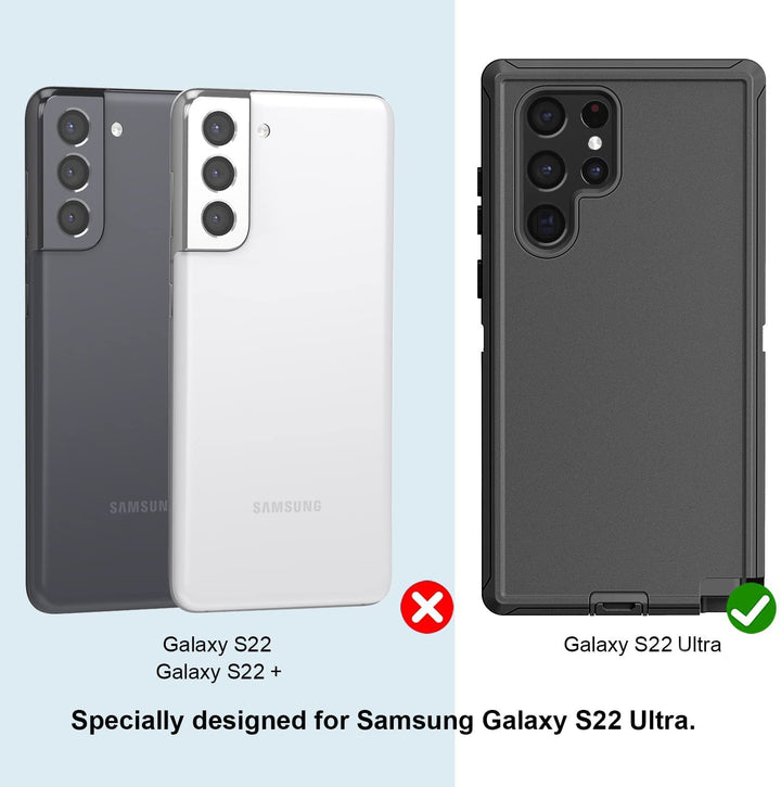 for Samsung S22 Ultra Case,Galaxy S22 Ultra Case 3-Layer Super Full Heavy Duty Body Bumper Cover/Shock Protection/Dust Proof for Samsung Galaxy S22 Ultra 5G 6.8 Inch (Black Grey)