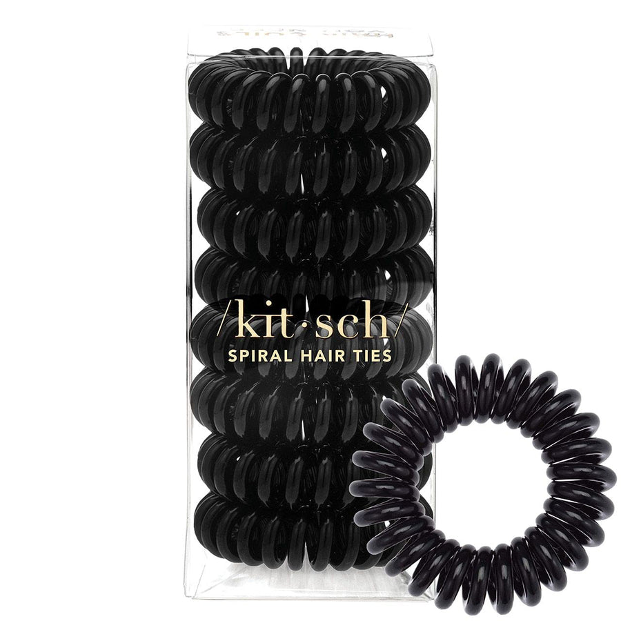 Black: Kitsch Spiral Hair Ties, Coil Hair Ties, Phone Cord Hair Ties, Hair Coils - 8Pcs, Black