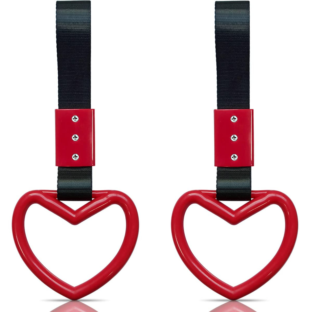2 Pieces Heart-shaped Jdm Tsurikawa Rings SUV Bus Car Handle Straps Japanese Bosozoku Subway Ring for Car Warning and Interior Exterior Decoration (Red/Black)