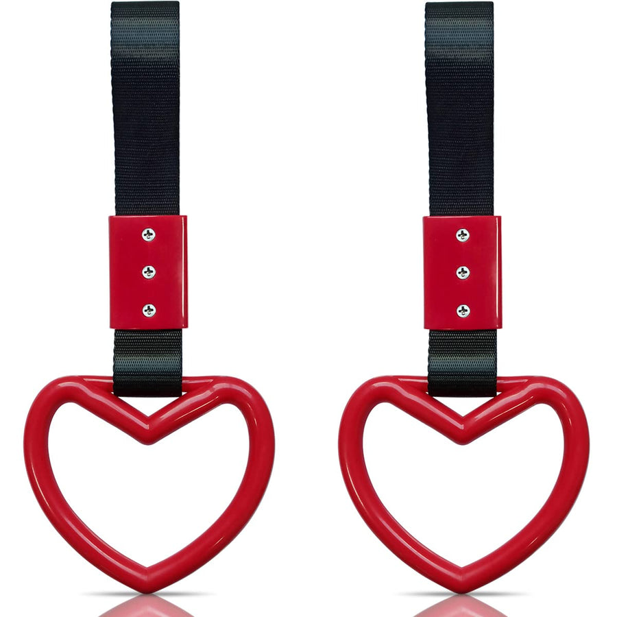 2 Pieces Heart-shaped Jdm Tsurikawa Rings SUV Bus Car Handle Straps Japanese Bosozoku Subway Ring for Car Warning and Interior Exterior Decoration (Red/Black)