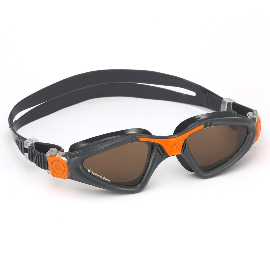 Kayenne Adult Swim Goggles - 180-Degree Distortion Free Vision, Ideal for Active Pool or Open Water Swimmers, Brown Polarized Lens, Gray/Orange Frame, One Size, EP2961008LPB