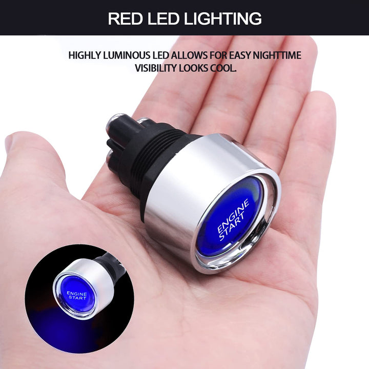 Push Start Ignition Switch 12V DC Start Engine Button Stater (ON)-Off Momentary Engine Start Push Button Switch 3Pin SPST 50A Blue LED Light for Racing Car Vehicle Truck Boat RV M-042-BU
