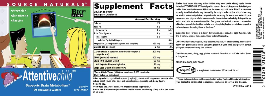 Attentive Child Chewable Wafers for Brain Metabolism Support - 30 Fruit Wafers
