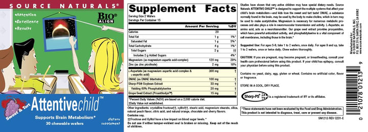 Attentive Child Chewable Wafers for Brain Metabolism Support - 30 Fruit Wafers