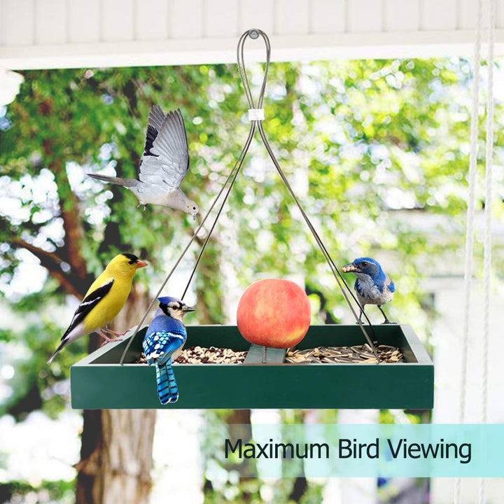 Solution4Patio Garden Platform Wild Bird Feeder for Outside, Large Hanging Mesh Tray Chipmunks/Squirrel Feeder, Maximum Bird Viewing, Large Capacity, Easy to Clean & Refill, B116A00