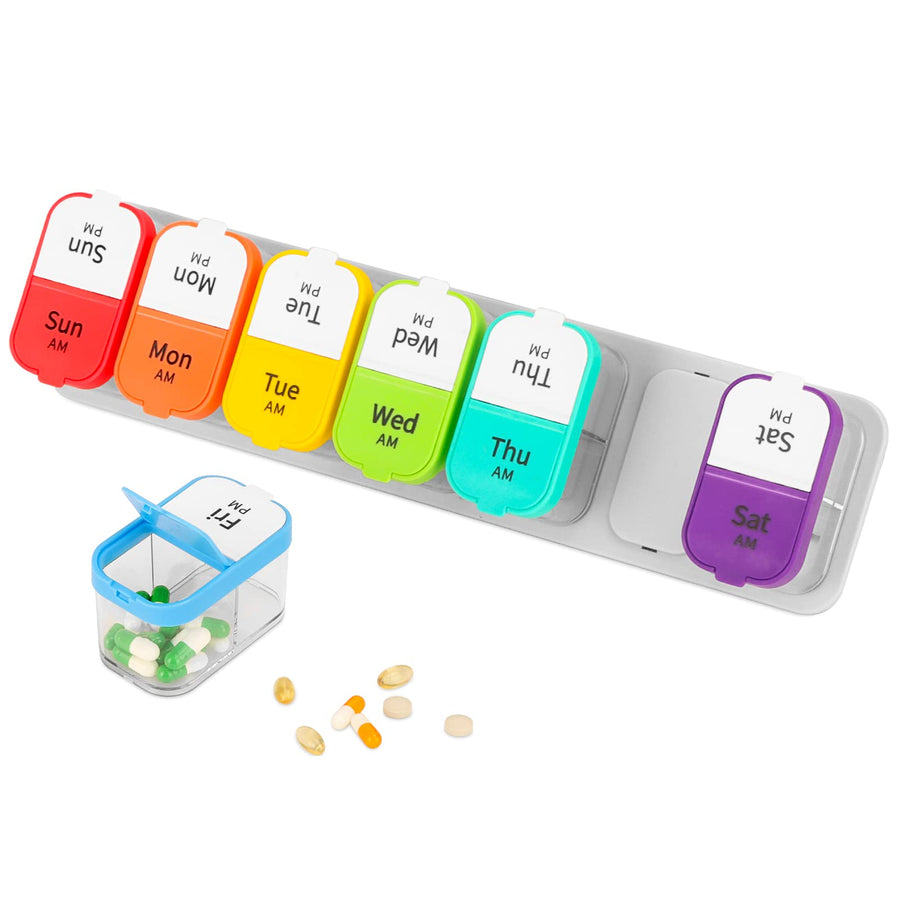 Weekly Pill Organizer, Extra Large AM/PM Pill Box, 7 Day Pill Case 2 Times a day with 14 Compartments for Medication/Fish Oils/Vitamins/Supplements