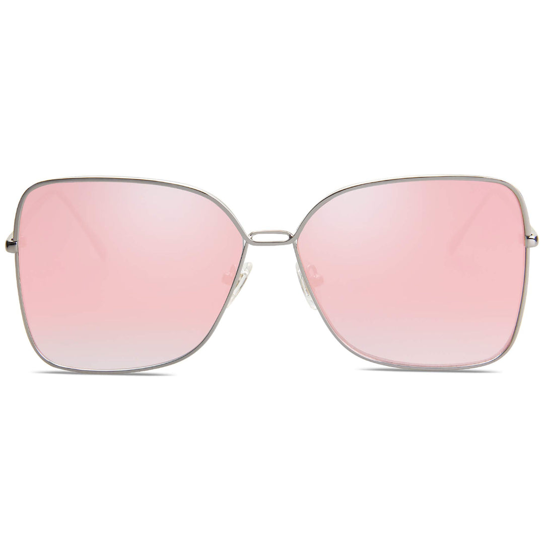 Classic Trendy Square Oversized Sunglasses Womens Mens UV400 Big Large Designer Shades SJ1082, Silver/Pink