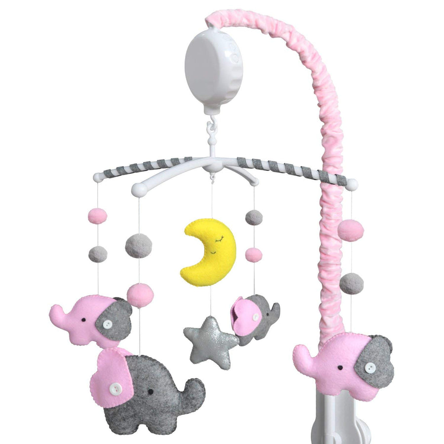 EVERLOVE | Elephant Musical Crib Mobile for Baby Girls | Digital Music Box with 15 lullabies (Pink Theme)